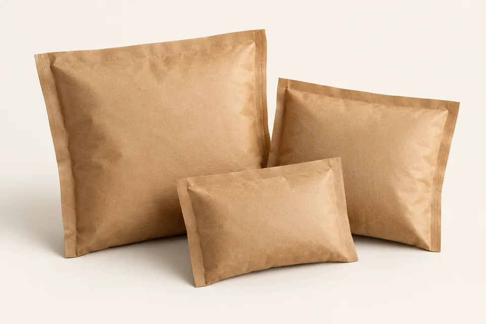 Gesloten papieren koelpouches in drie formaten